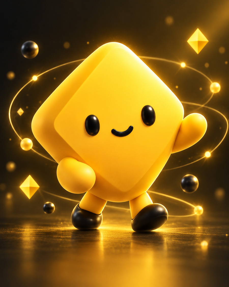 The Agent mascot: a glowing yellow rounded-diamond character on black, circled by gold orbit rings